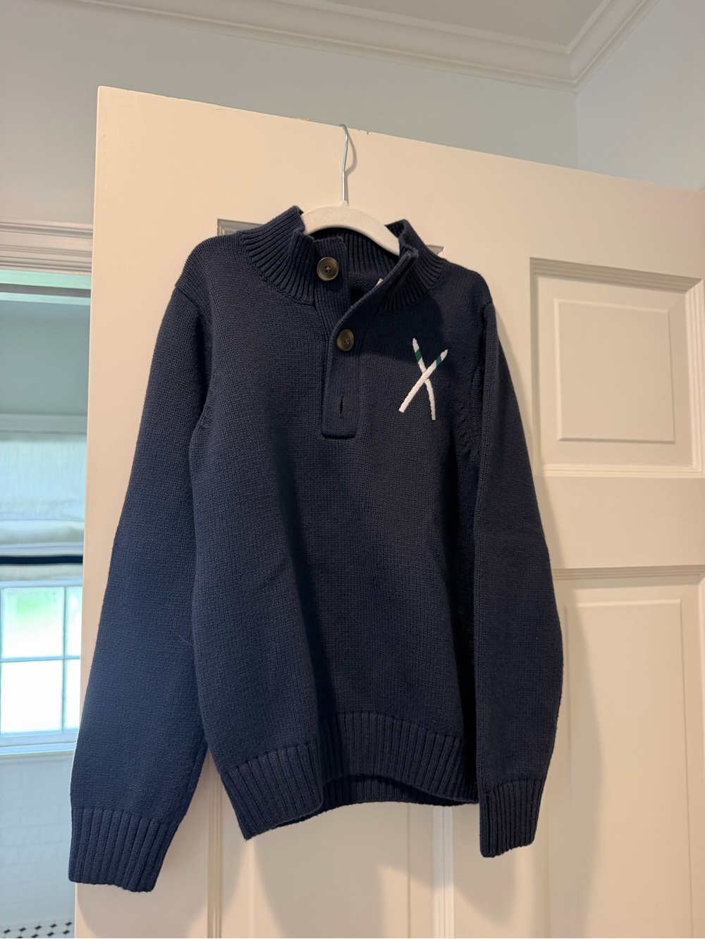 Classic Prep Boys Size 8 Navy Ski Skier Sweater Quarter Button